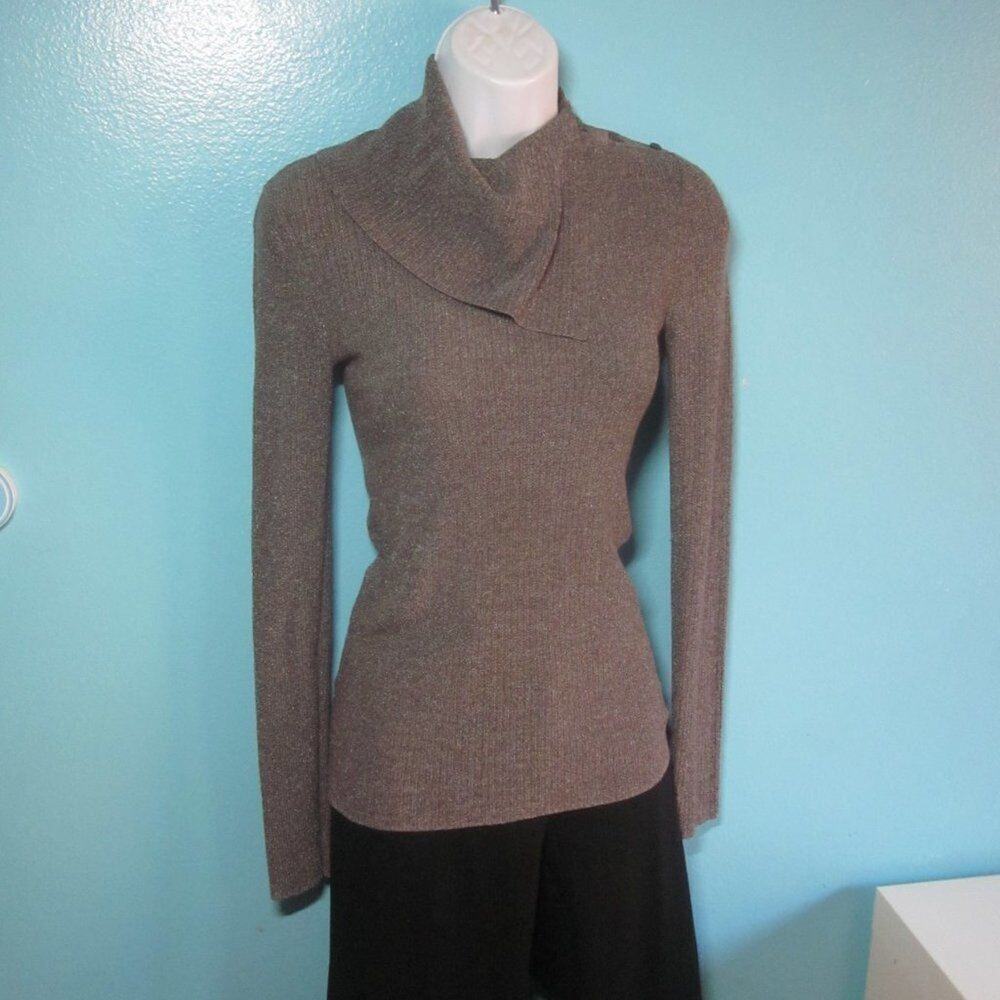 Theory Womens Button Neck Fitted Top Size S Heather Brown
